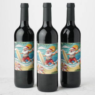Rótulo De Garrafa De Cerveja Papai Noel na praia para o Natal de Verão
