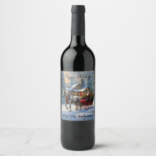 Rótulo De Garrafa De Cerveja Papais noeis de Sleigh de um cavalo natalino