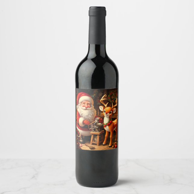 Rótulo De Garrafa De Cerveja Papais noeis e renas bonitos (Frente)