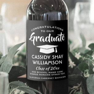 Rótulo De Garrafa De Cerveja Parabéns Graduado Moderno Preto e Branco