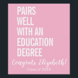 Rótulo De Garrafa De Cerveja Pares Modernos Combinam Bem Com Um Diploma De Educ<br><div class="desc">Parabéns a você, graduado em educação! Estamos celebrando sua conquista excepcional com uma garrafa especial de vinho que apresenta um rótulo personalizado e divertido. O design apresenta um fundo rosa-claro com texto branco em negrito que diz: "Combina bem com um diploma em Educação". Abaixo, "Parabéns, [Nome]!" é escrito de forma...</div>