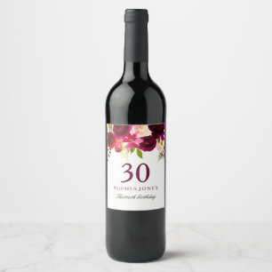 Rótulo De Garrafa De Cerveja Partido de aniversário de 30 anos floral vermelho