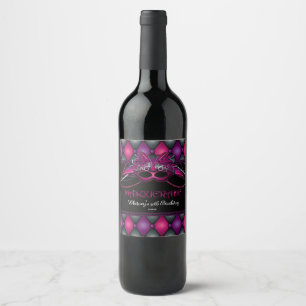 Rótulo De Garrafa De Cerveja Partido, rosa & roxo do mascarada