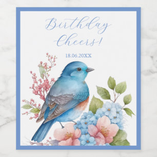 Rótulo De Garrafa De Cerveja Pássaro azul romântico e flores