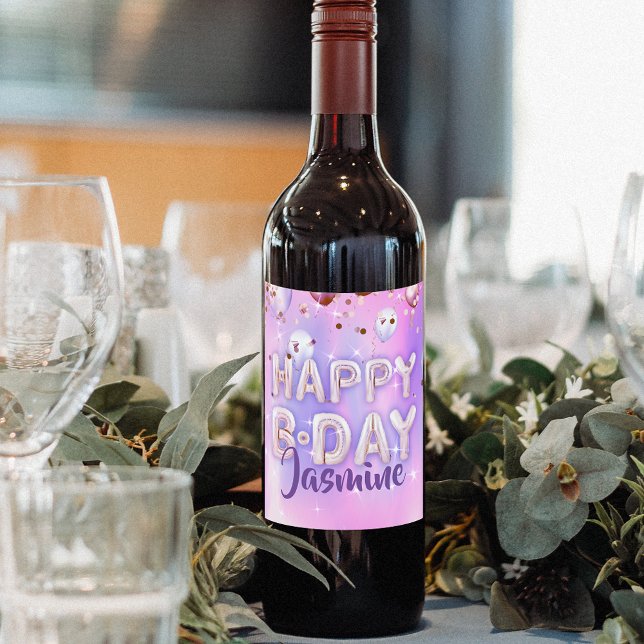 Rótulo De Garrafa De Cerveja Pastel Modern Glam Trendy Balões Feliz Aniversário (Criador carregado)