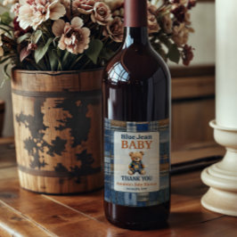 Rótulo De Garrafa De Cerveja Patchwork Western Denim Bear Blue Jean Baby Shower