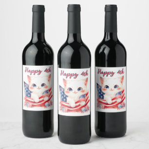Rótulo De Garrafa De Cerveja Patriótico Kitten 4 de julho Feliz 4.º Personaliza