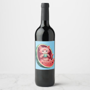 Rótulo De Garrafa De Cerveja Pausa para Café do Gato Melancia
