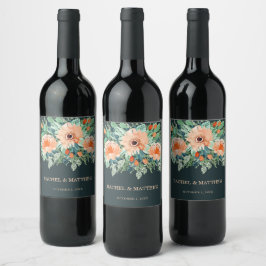 Rótulo De Garrafa De Cerveja Peach Jade Teal Floral Watercolor