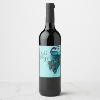 Rótulo De Garrafa De Cerveja Peacock Feather Teal Peacocks