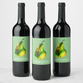 Rótulo De Garrafa De Cerveja Pera aquarela fruta verde