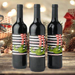 Rótulo De Garrafa De Cerveja Pernas de Elfo de Natal Listras Preto e Branco