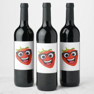 Rótulo De Garrafa De Cerveja Personagem de Morango Legal – Arte Divertida de Fr