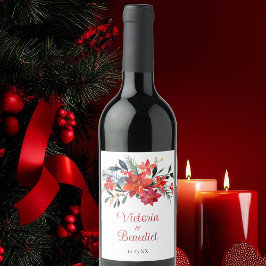 Rótulo De Garrafa De Cerveja Personalização de Casamento de Poinsettia de Natal