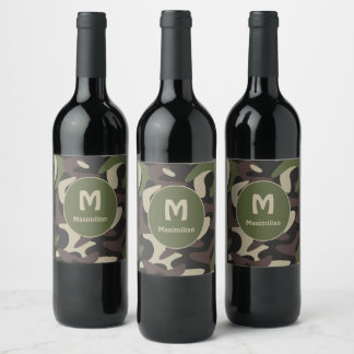 Rótulo De Garrafa De Cerveja Personalização do Padrão Verde Marrom da Camouflag
