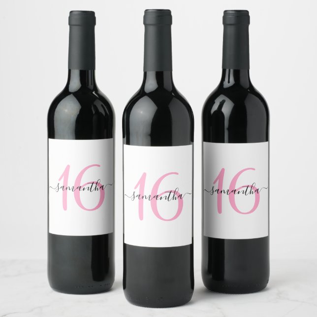 Rótulo De Garrafa De Cerveja Personalizado Rosa Doce 16 (Garrafas)