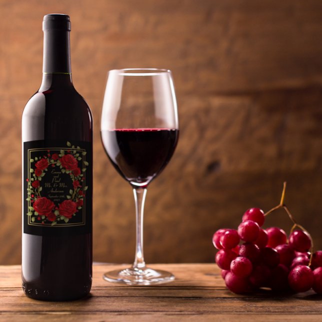 Rótulo De Garrafa De Cerveja Personalizar Rosas vermelhas Elegantes Douradas co (Criador carregado)