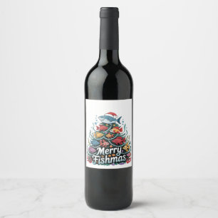 Rótulo De Garrafa De Cerveja Pesca Engraçada Árvore de Natal Pescador