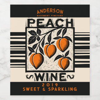 Rótulo De Garrafa De Cerveja Pêssego linocut caseiro vinho feito em cordial