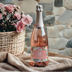 Rótulo De Garrafa De Cerveja Pessegueira Verde Romântica Floral Suave Rosa Clás