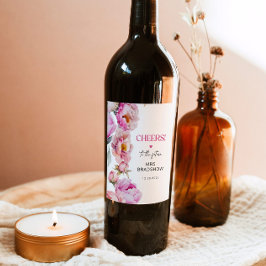 Rótulo De Garrafa De Cerveja Petéquias e peônias cor-de-rosa brilhante prosecco