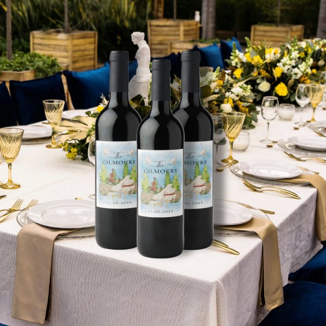 Rótulo De Garrafa De Cerveja Piano Elegante | Pombos de flores violino, luxo de (Criador carregado)