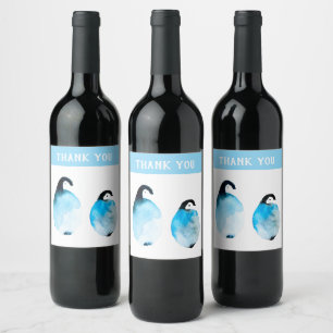 Rótulo De Garrafa De Cerveja Pinguins fofos aquarela