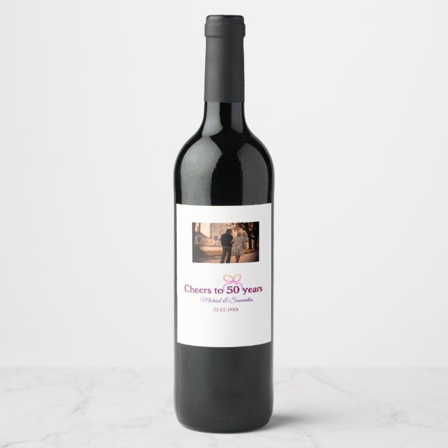 Rótulo De Garrafa De Cerveja Pink bow cheers to 50 years anniversary wedding  (Frente)