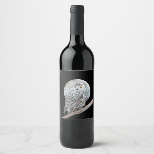 Rótulo De Garrafa De Cerveja Pintura de Moon e Coruja Neve - Arte de Pássaro O