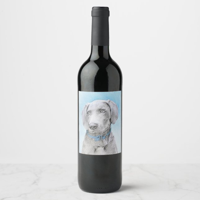 Rótulo De Garrafa De Cerveja Pintura de Weimaraner - Arte de Cachorro Original (Frente)