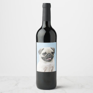 Rótulo De Garrafa De Cerveja Pintura do Pug - arte original bonito do cão