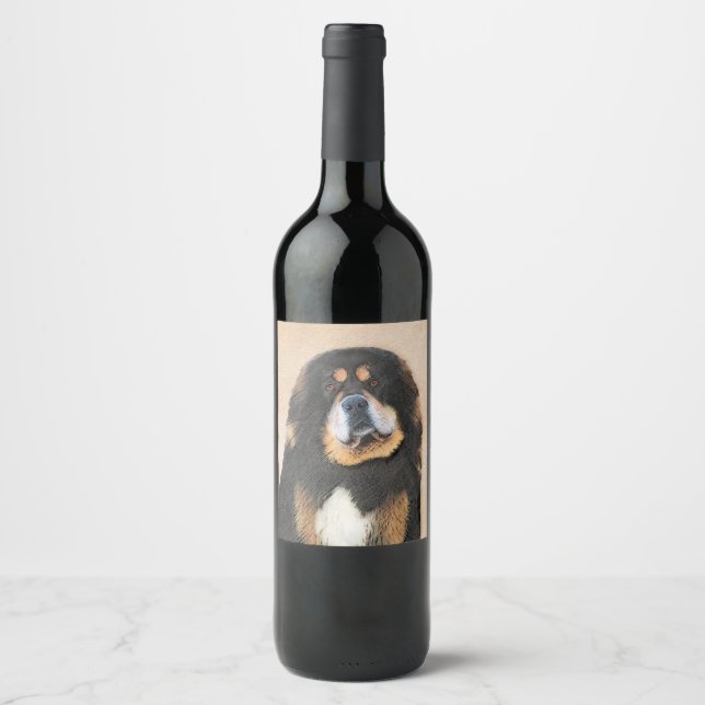 Rótulo De Garrafa De Cerveja Pintura Mastiff Tibetana - Arte Canina Original (Frente)