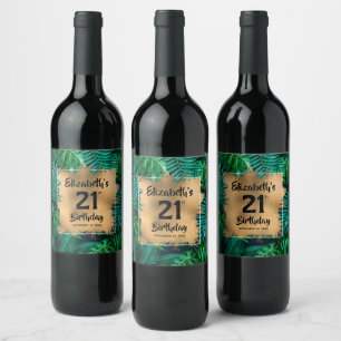 Rótulo De Garrafa De Cerveja Plantas Tropicais Douradas, aniversário de 21 ano
