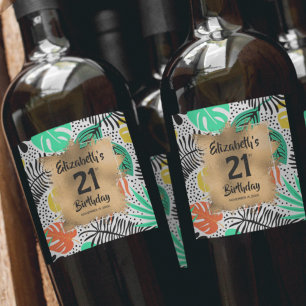 Rótulo De Garrafa De Cerveja Plantas Tropicais Douradas, aniversário de 21 ano
