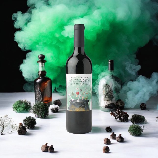 Rótulo De Garrafa De Cerveja Poções, Espelhos e Bruxas Mágicas Cauldron Hallowe (Criador carregado)