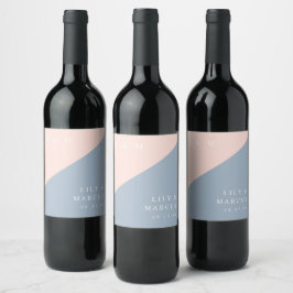 Rótulo De Garrafa De Cerveja Poeira Cor-de-rosa Azul Moderno Monograma Elegante