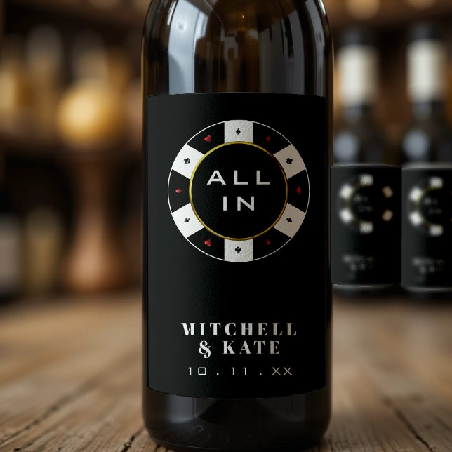 Rótulo De Garrafa De Cerveja Poker Chip All In Weding Black (Poker Chip All In Wedding Black Wine Label
)