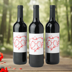 Rótulo De Garrafa De Cerveja Pombinhos Fofos Boho Coração Vermelho Jardim Casam