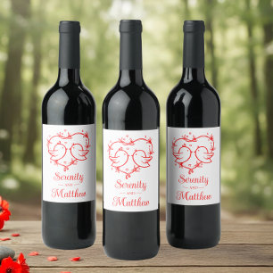 Rótulo De Garrafa De Cerveja Pombinhos Fofos Boho Jardim Casamento Coração Verm