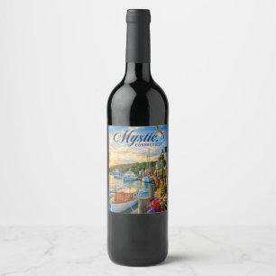 Rótulo De Garrafa De Cerveja Pôrto de Mystic, Connecticut ao Pôr-do-Sol