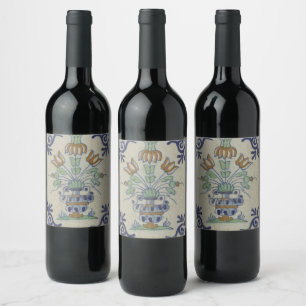 Rótulo De Garrafa De Cerveja Pote De Flor Antiquado Com Azulejo Delft