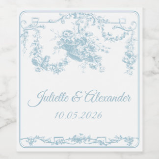 Rótulo De Garrafa De Cerveja Powder Blue Toile de Jouy Wedding Bottle Label 