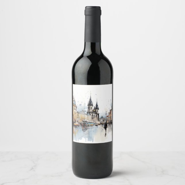 Rótulo De Garrafa De Cerveja Praga da aquarela da rua (Frente)