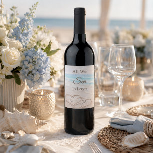 Rótulo De Garrafa De Cerveja Praia tudo o que vemos é amor corações casamento