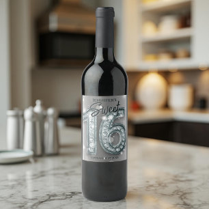 Rótulo De Garrafa De Cerveja Prata glamourosa elegante e doce de diamante 16