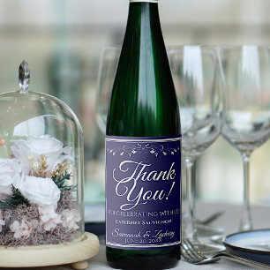 Rótulo De Garrafa De Cerveja Prata sobre Marinho Casamento Azul Obrigado