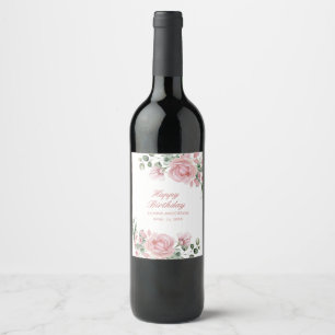 Rótulo De Garrafa De Cerveja Prato de festa de aniversário com rosa floral rosa