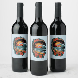 Rótulo De Garrafa De Cerveja Presente de Férias do Pôr do Sol Floral Beach Love