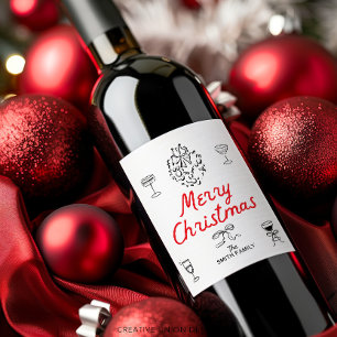 Rótulo De Garrafa De Cerveja Presente Personalizado de Natal Feliz Desenho à Mã