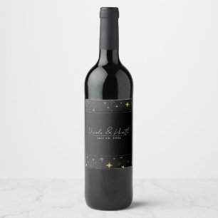 Rótulo De Garrafa De Cerveja Preto e Dourado Moderno Celestial Lua Estrelas Cas